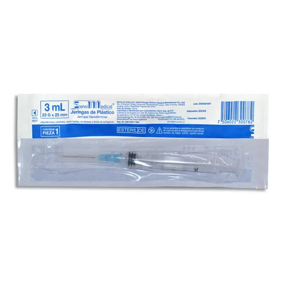 [7506022300782] JERINGA 3ML 23X25 AZUL SENSIMEDICAL Pieza - 1 Pieza
