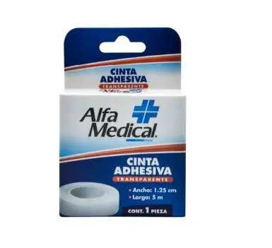 [7503014279446] CINTA ADHESIVA TRANSPARENTE ALFA MEDICAL 1.25CMX5M Caja - c/1