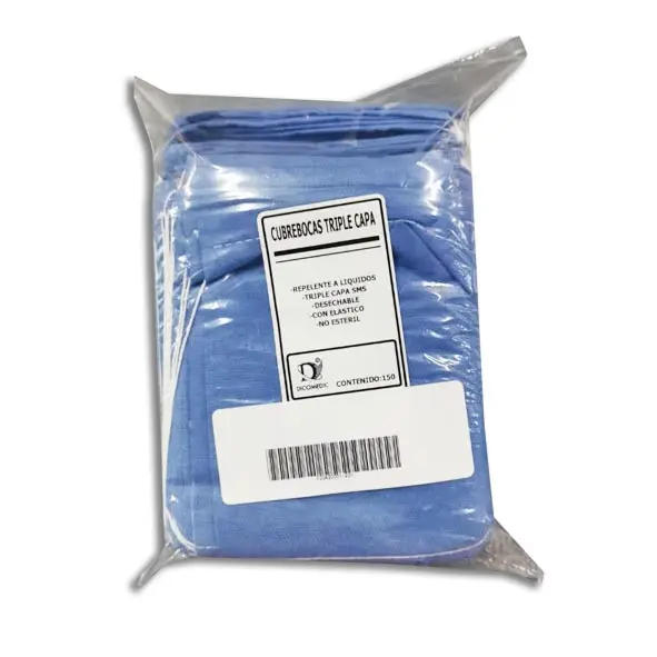 CUBREBOCA TRIPLE CAPA AZUL Bolsa - c/150