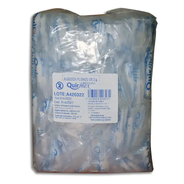 [7 503003406471] ALGODON ABSORBENTE SOBRE 3GR QUIRMEX Paquete - c/100