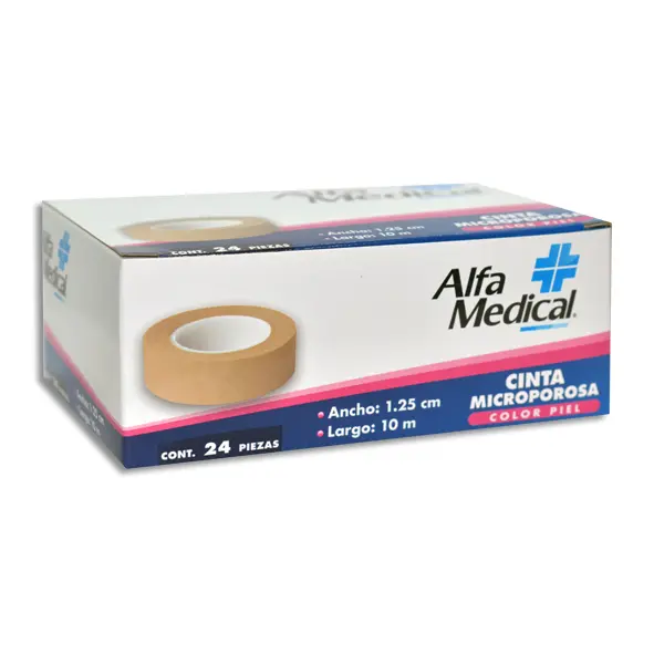 CINTA MICROPOROSA PIEL ALFA MEDICAL 1.25CMX10M Caja - c/24