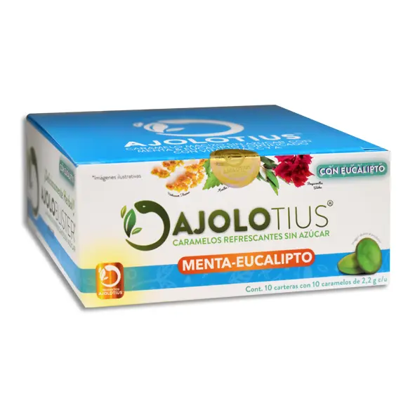 [7506452400021] AJOLOTIUS PASTILLAS REFRESCANTES SIN AZUCAR MENTA – EUCALIPTO Exhibidor - c/10