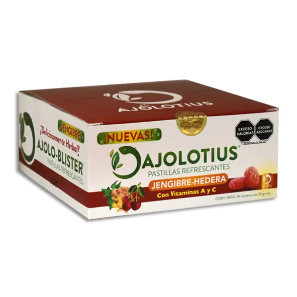 AJOLOTIUS PASTILLAS REFRESCANTES JENGIBRE - HEDERA, VITAMINAS A Y C Exhibidor - c/10