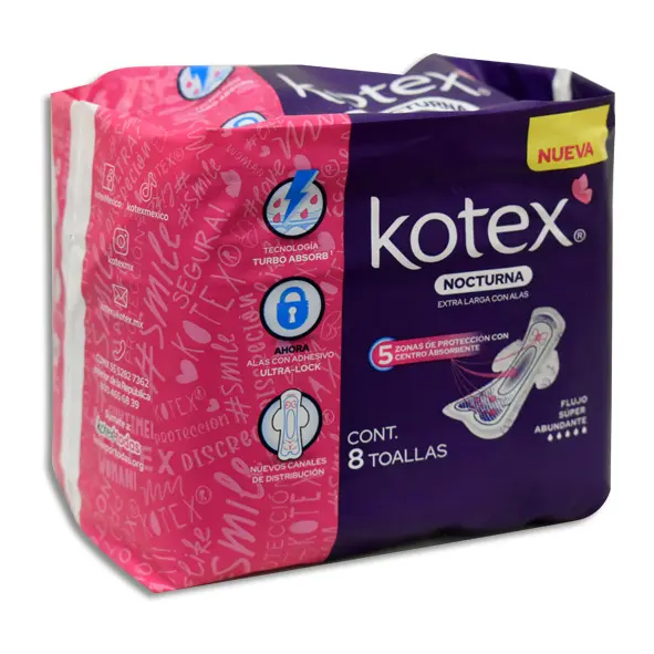 [7501943418509] KOTEX NOCTURNA CON ALAS Bolsa - c/8