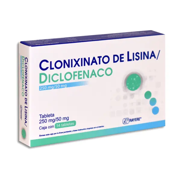[7502003389401] CLONIXINATO DE LISINA/ DICLOFENACO 250/50MG RAYERE Tabletas - c/14