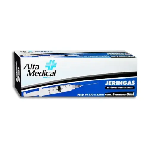 [7503014279200] JERINGA 5ML 22X32 NEG ALFA MEDICAL Caja - c/5