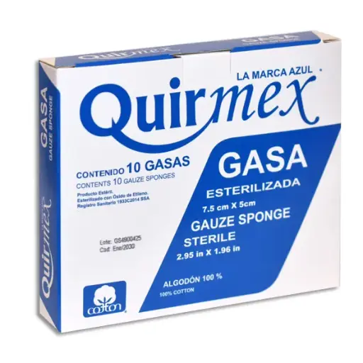 [7503003406129] GASA ESTERILIZADA 7.5X5CM QUIRMEX Caja - c/10