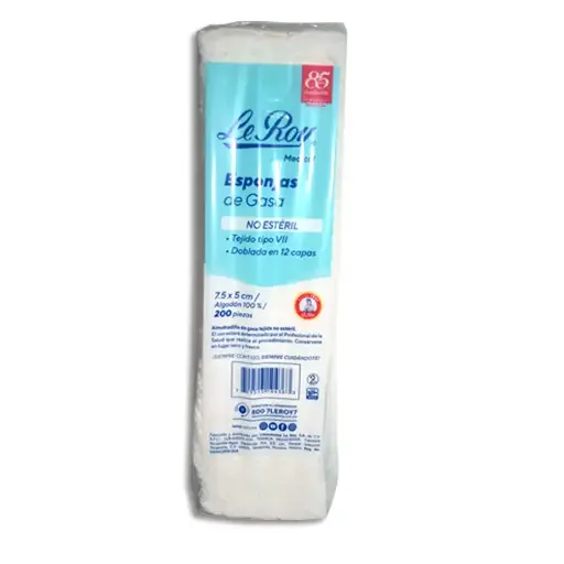 [729513104363] ESPONJAS DE GASA 7.5X5 12 CAPAS NO ESTERIL LEROY Pieza - c/200
