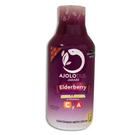[7506452400267] AJOLOTIUS ELDERBERRY CON MEZCLA HERBAL, VITAMINAS A Y C Jarabe - 250 ml