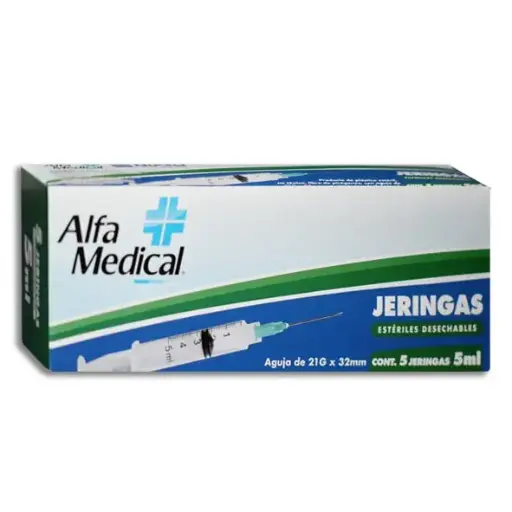 [7503014279194] JERINGA 5ML 21X32 VDE ALFA MEDICAL Caja - c/5
