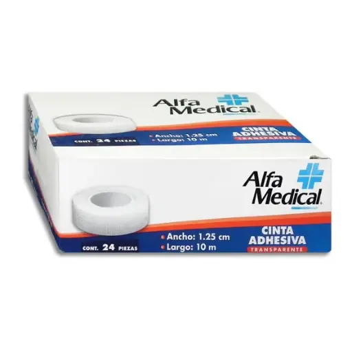 [7502275700126] CINTA ADHESIVA TRANSPARENTE ALFA MEDICAL 1.25CMX10M Caja - c/24