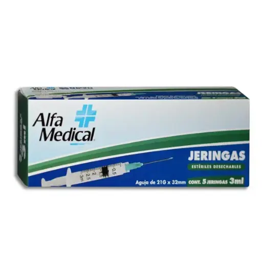[7503014279170] JERINGA 3ML 21X32 VDE ALFA MEDICAL Caja - c/5