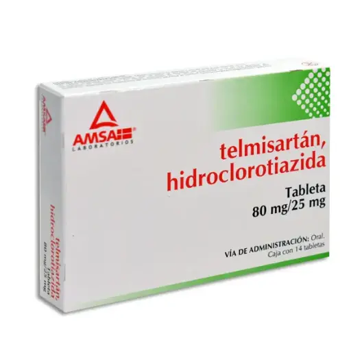 [7501349029835] TELMISARTAN , HIDROCLOROTIAZIDA 80/25MG AMSA Tabletas - c/14