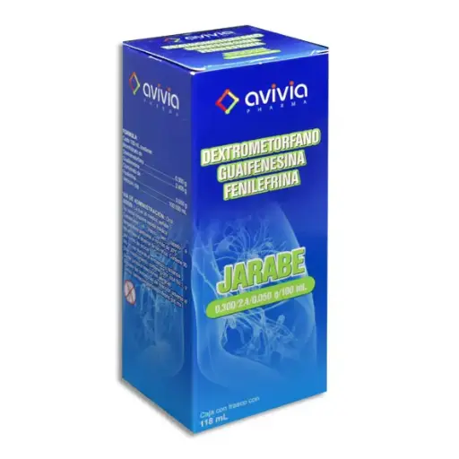 [7501342801100] DEXTROMETORFANO , GUAIFENESINA , FENILEFRINA AVIVIA Jarabe - 118 ml