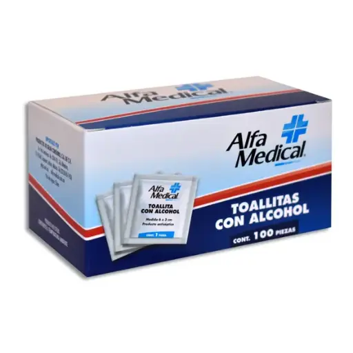 [7502275702137] TOALLITAS CON ALCOHOL ALFA MEDICAL Caja - c/100